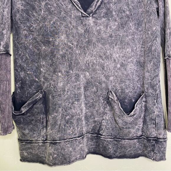 Abree Purple Mineral Wash Distressed Lagenlook Longline Hoodie Large - Picture 4 of 10